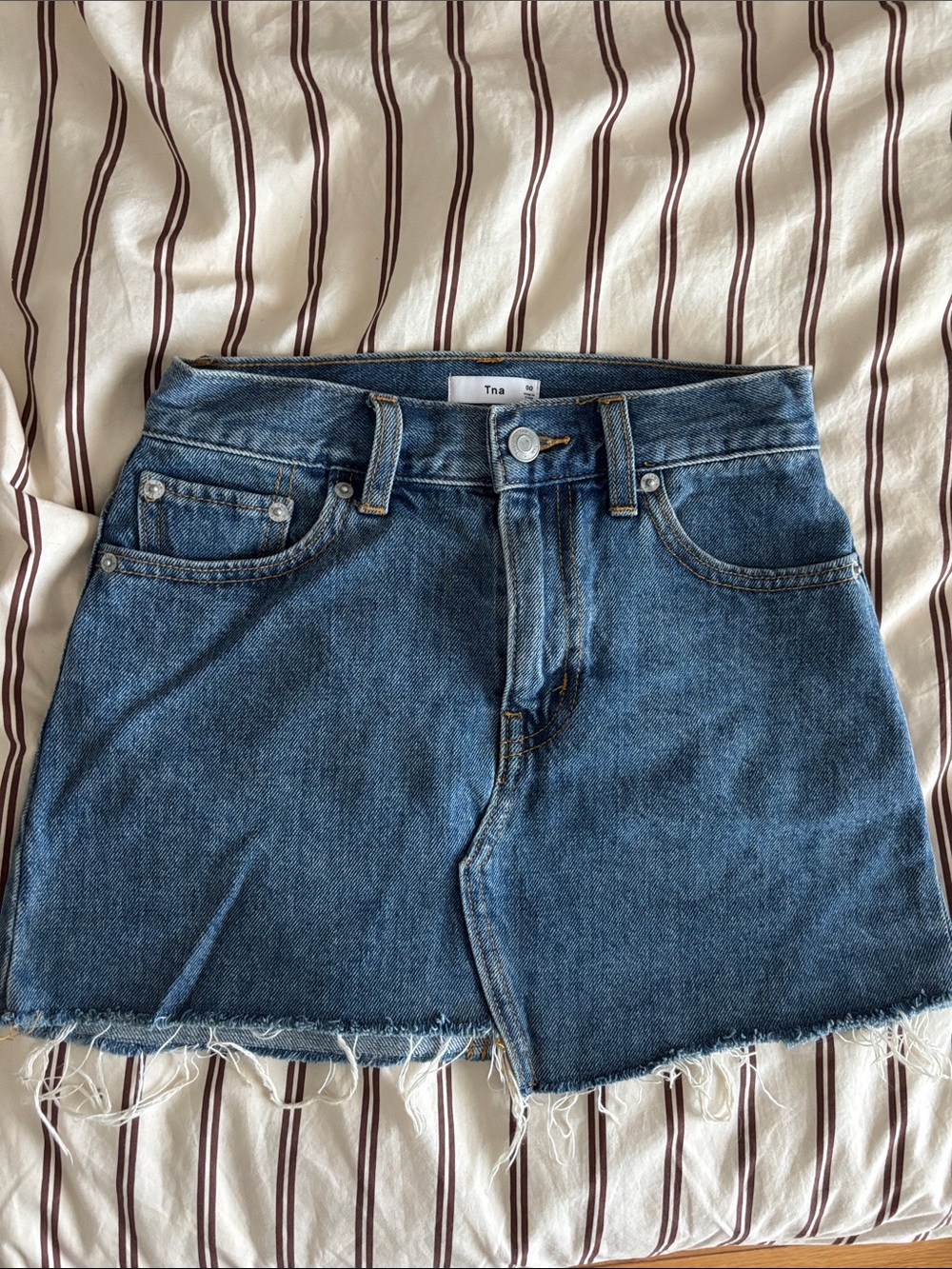 TNA Frayed Hem Denim Mini Skirt
